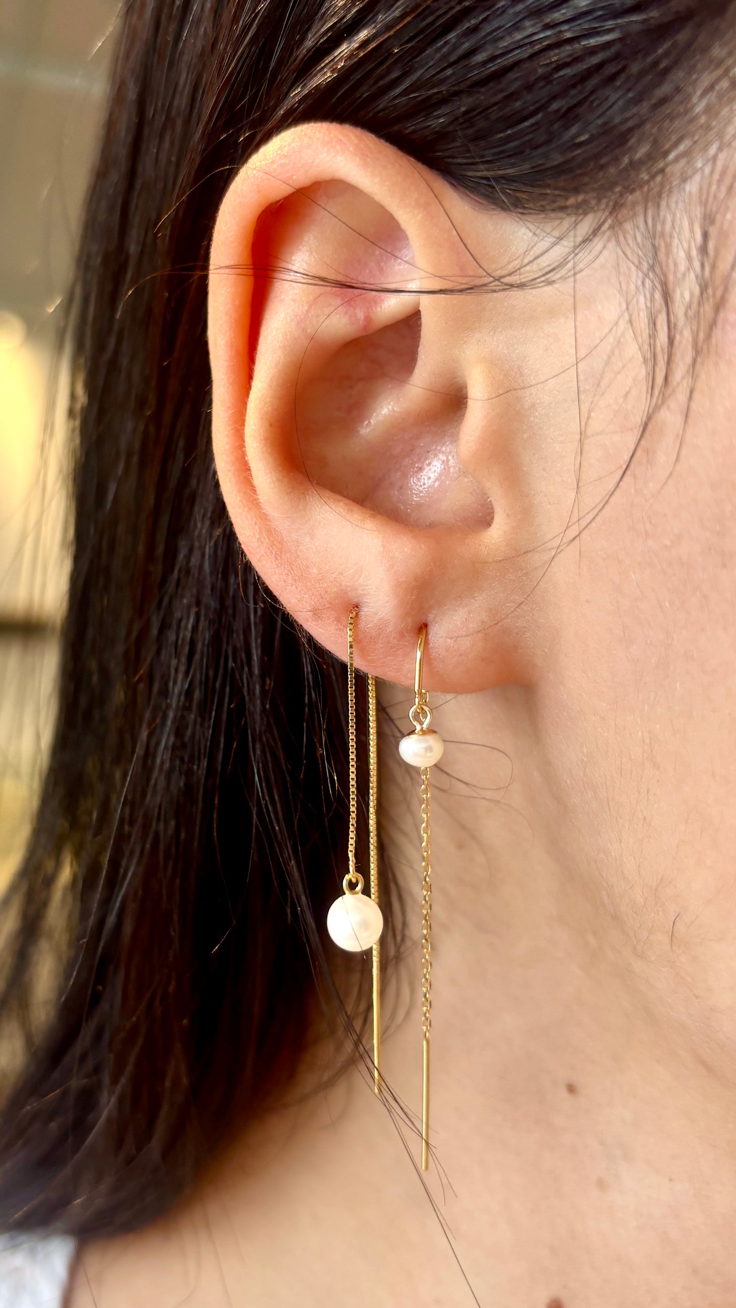 Pearl Chain Threader Earrings