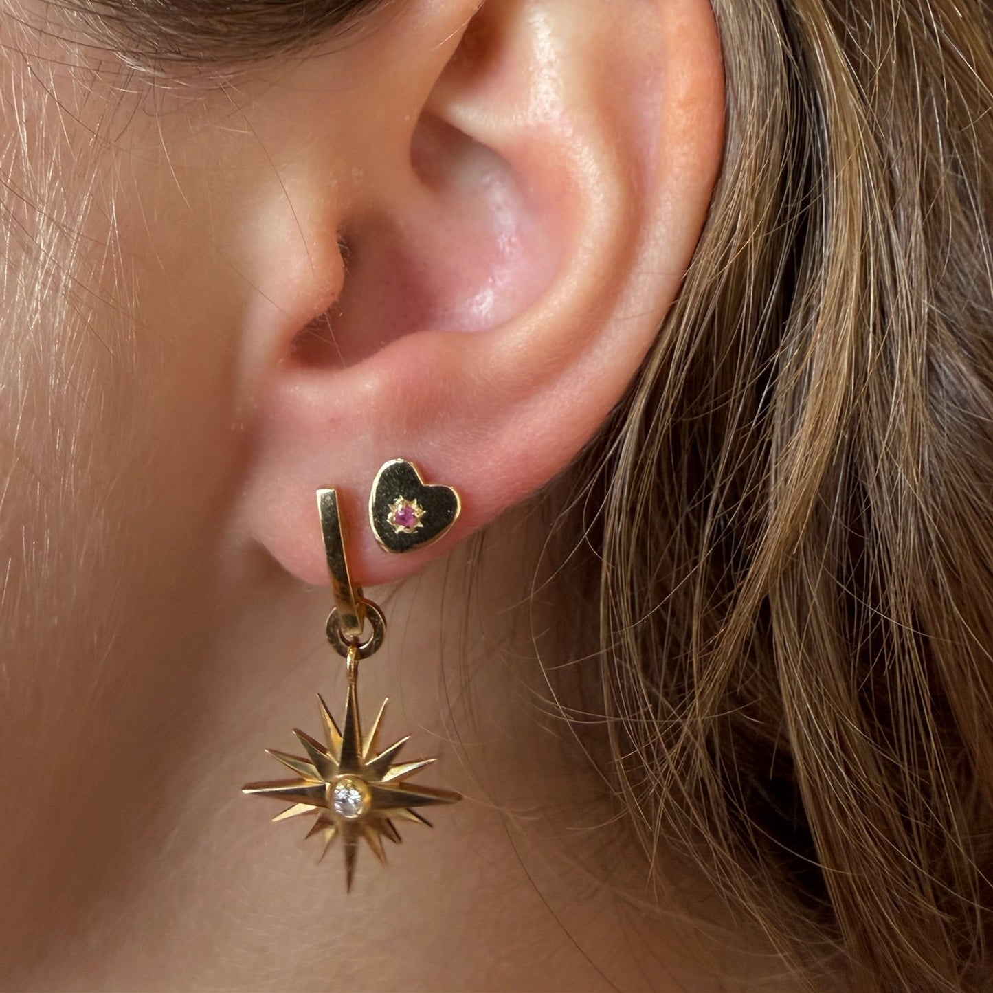 Mini Heart Starburst Stud Earring