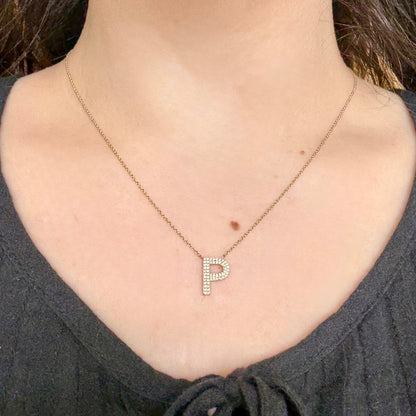 Pave diamond "P" necklace