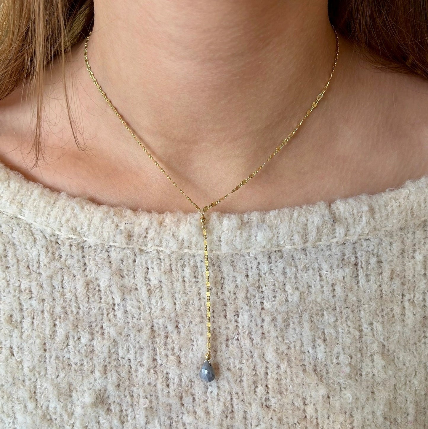 Stamped Coin Chain Mystic Moonstone Necklace