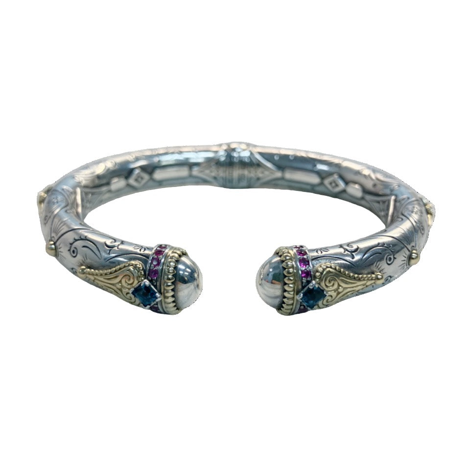 Mixed Metal Blue Topaz & Pink Sapphire Bracelet