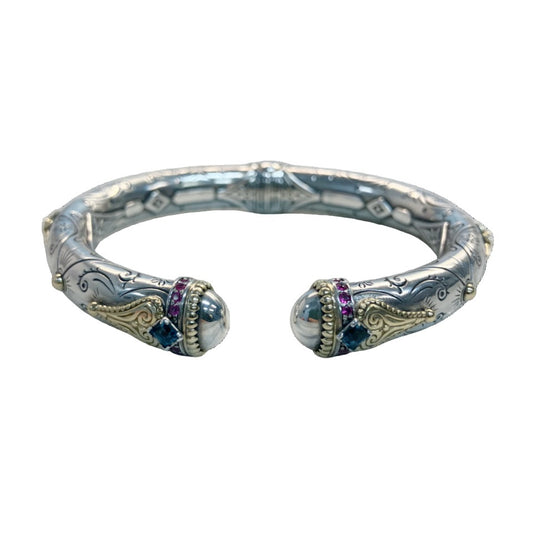 Mixed Metal Blue Topaz & Pink Sapphire Bracelet