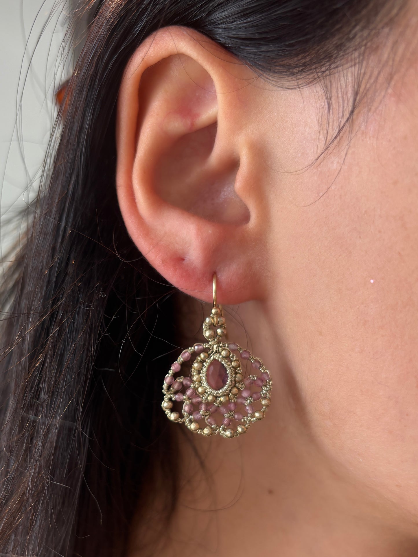 Pink Tourmaline & Quartz Wire Hook Earrings
