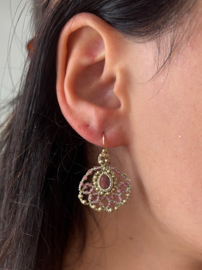 Pink Tourmaline & Quartz Wire Hook Earrings