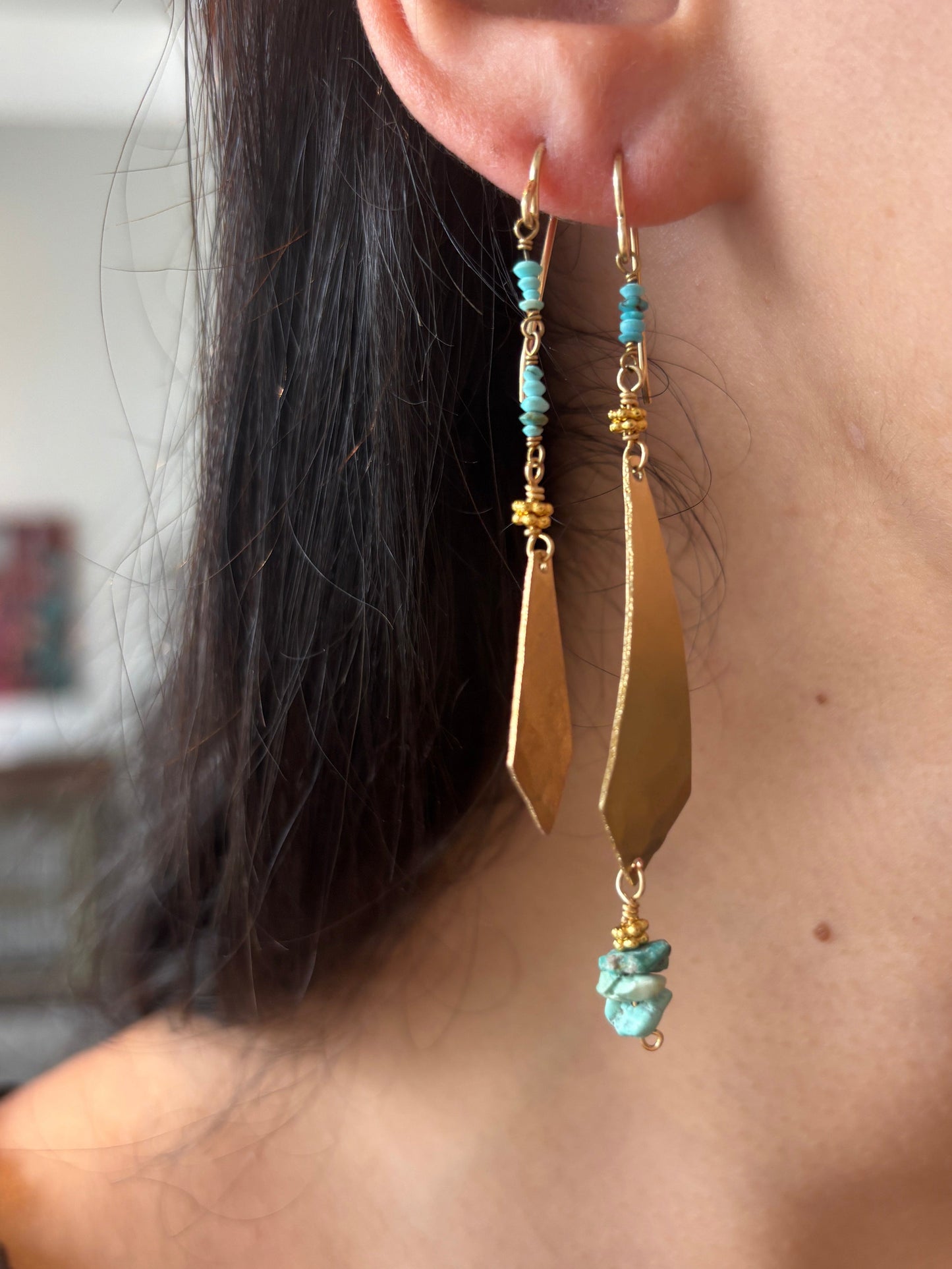 Turquoise Hammered Dangle Earrings