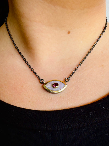 Pink Opal and Pink Tourmaline Mini Evil Eye Necklace