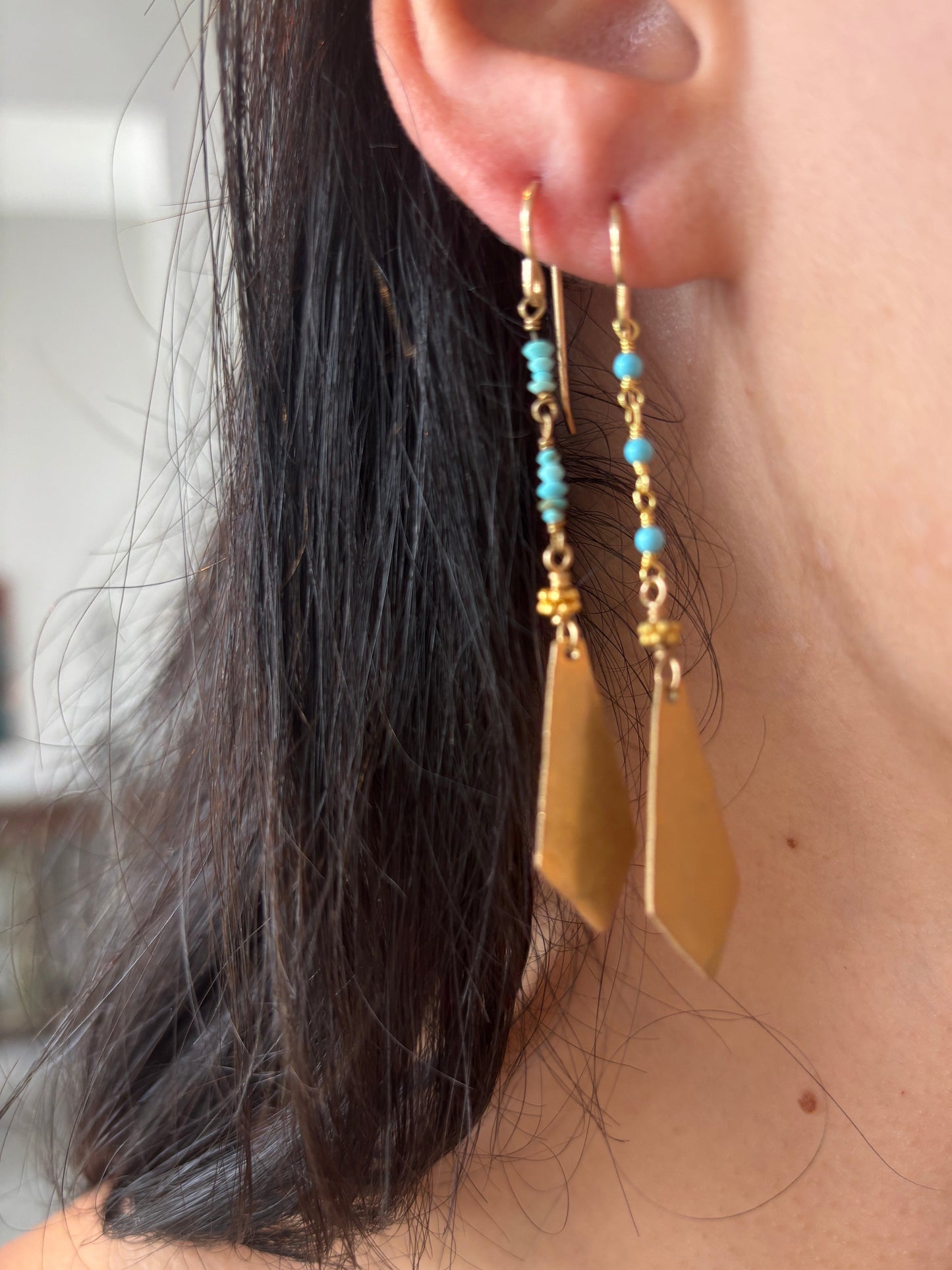 Sleeping Beauty Turquoise Hammered Dangle Earrings