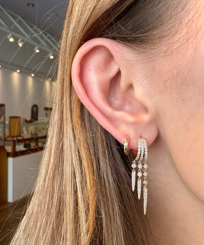 Triple Tiered Diamond Dagger Huggie Earrings
