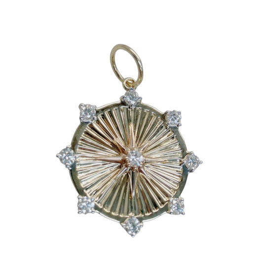 Fluted Disc Gold & Diamond Pendant