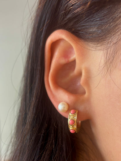 Coral Gold and Diamond Huggie Earrings