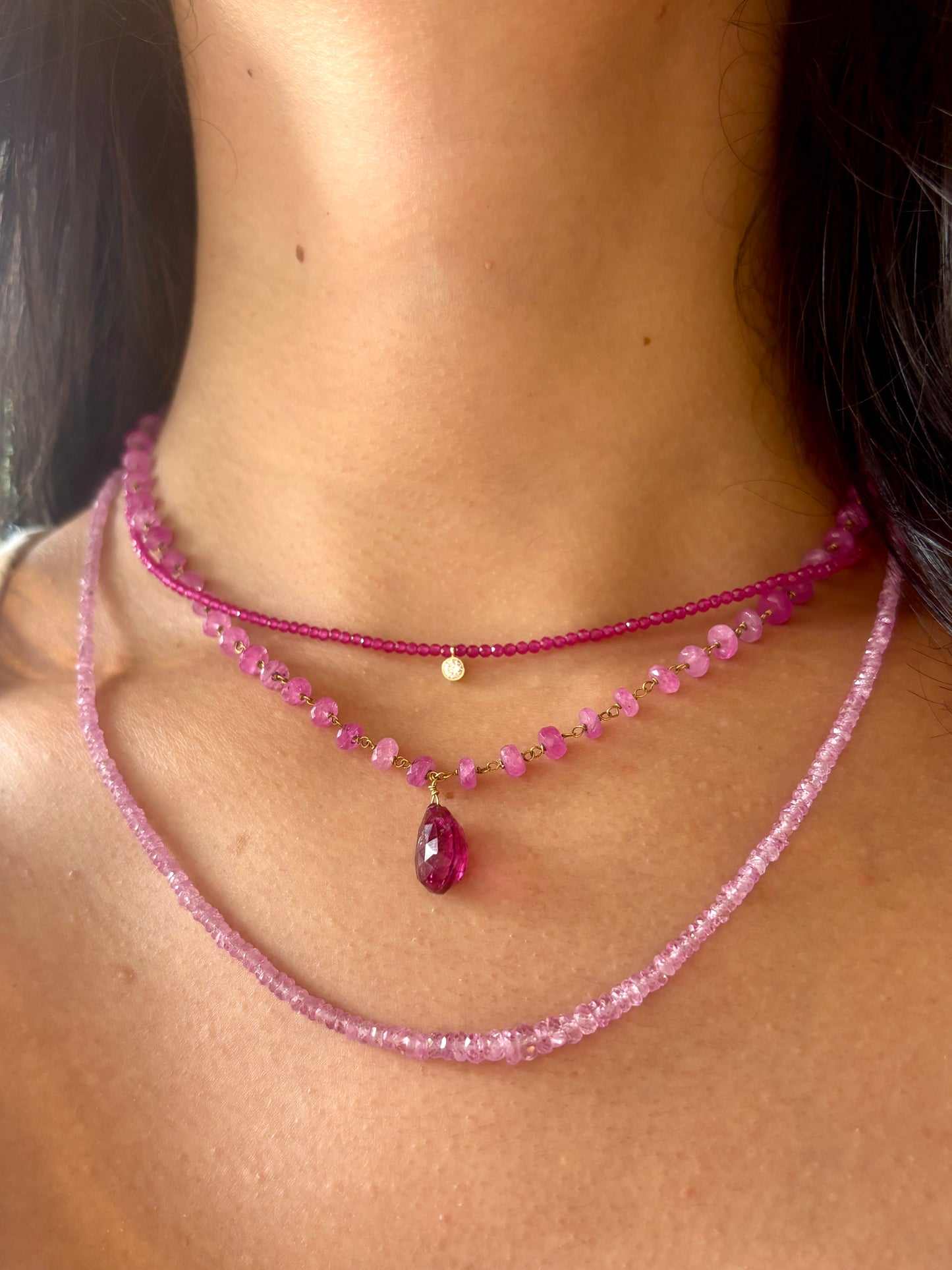 Ruby Beaded Necklace with Lab Diamond Pendant
