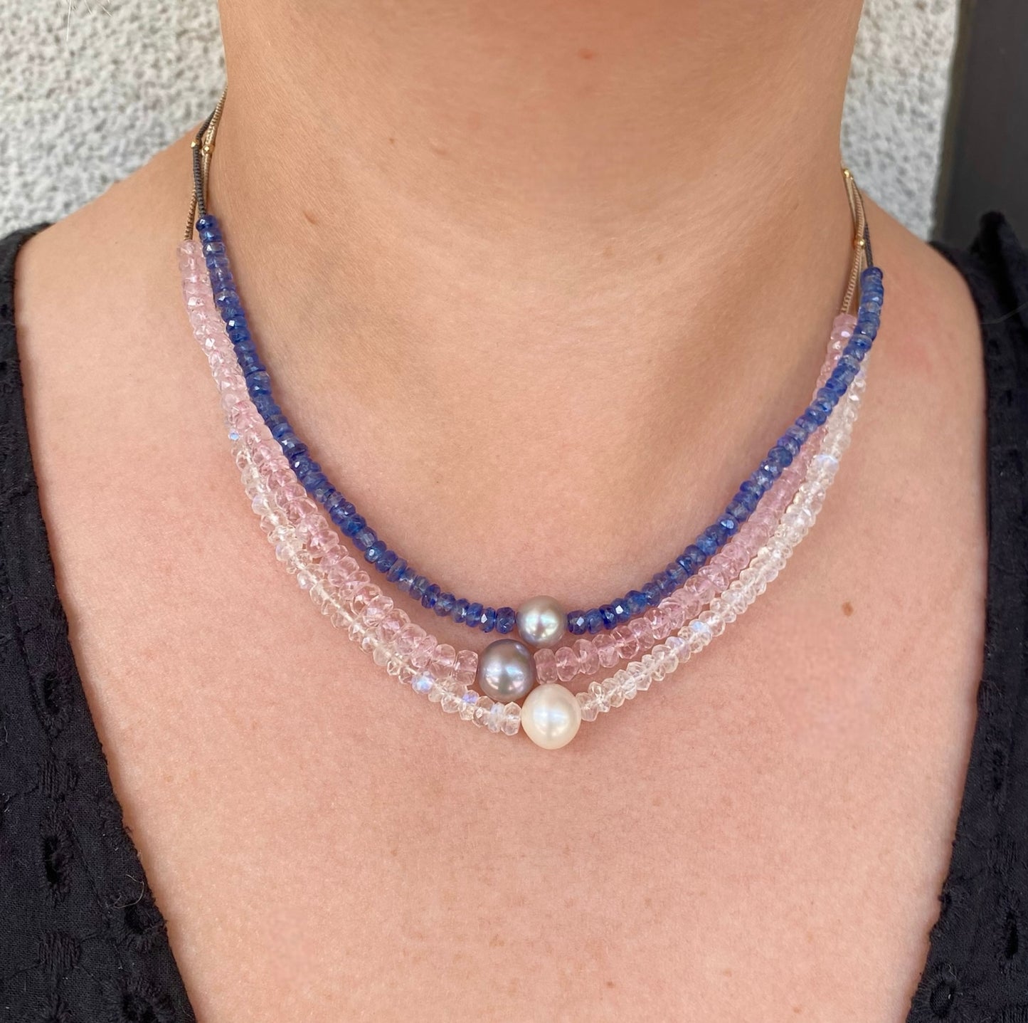 Morganite & Silver Pearl Necklace