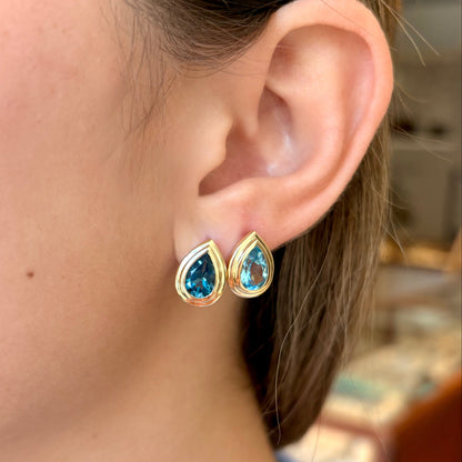 Pear Shaped London Blue Topaz Huggie Earring