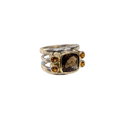 Smoky Quartz and Citrine Triple Band Ring