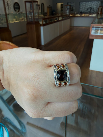 Smoky Quartz and Citrine Triple Band Ring