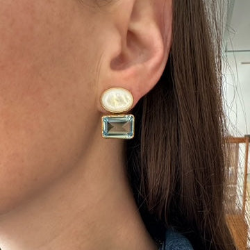 Blue Topaz and Mother of Pearl Doublet Earrings