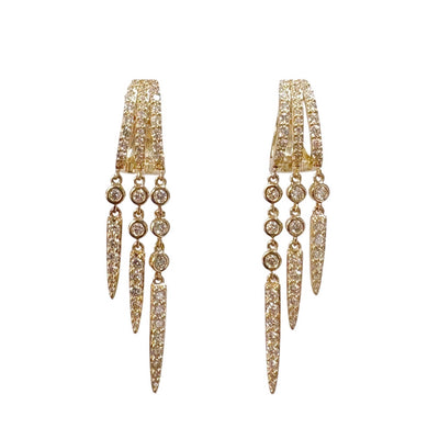 Triple Tiered Diamond Dagger Huggie Earrings