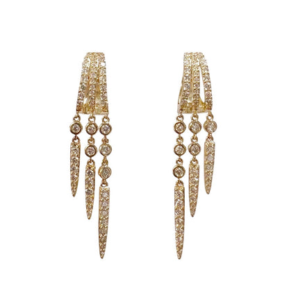 Triple Tiered Diamond Dagger Huggie Earrings
