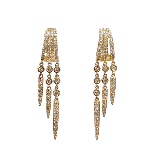 Triple Tiered Diamond Dagger Huggie Earrings