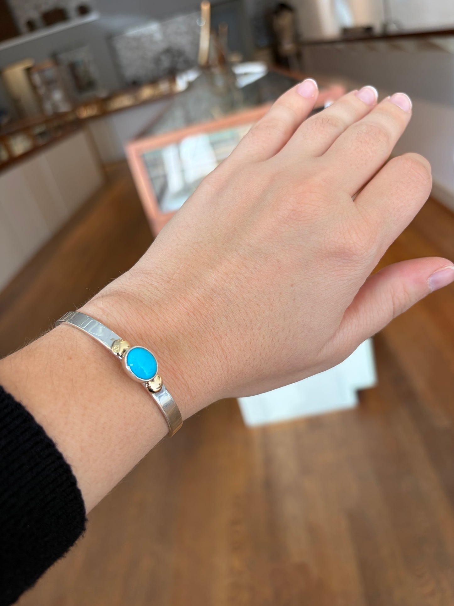 Thin Turquoise and Gold Heart Cuff Bracelet