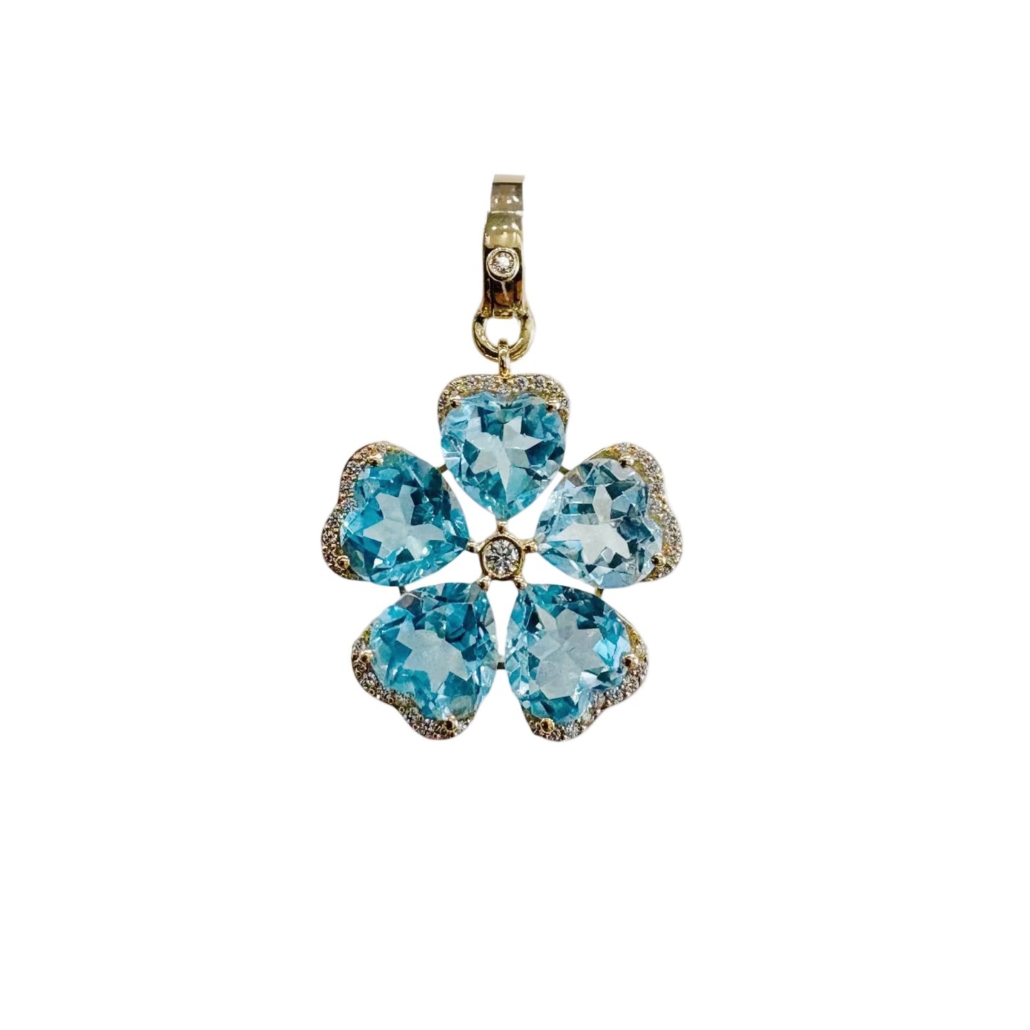 Light Blue Topaz Diamond Flower Pendant