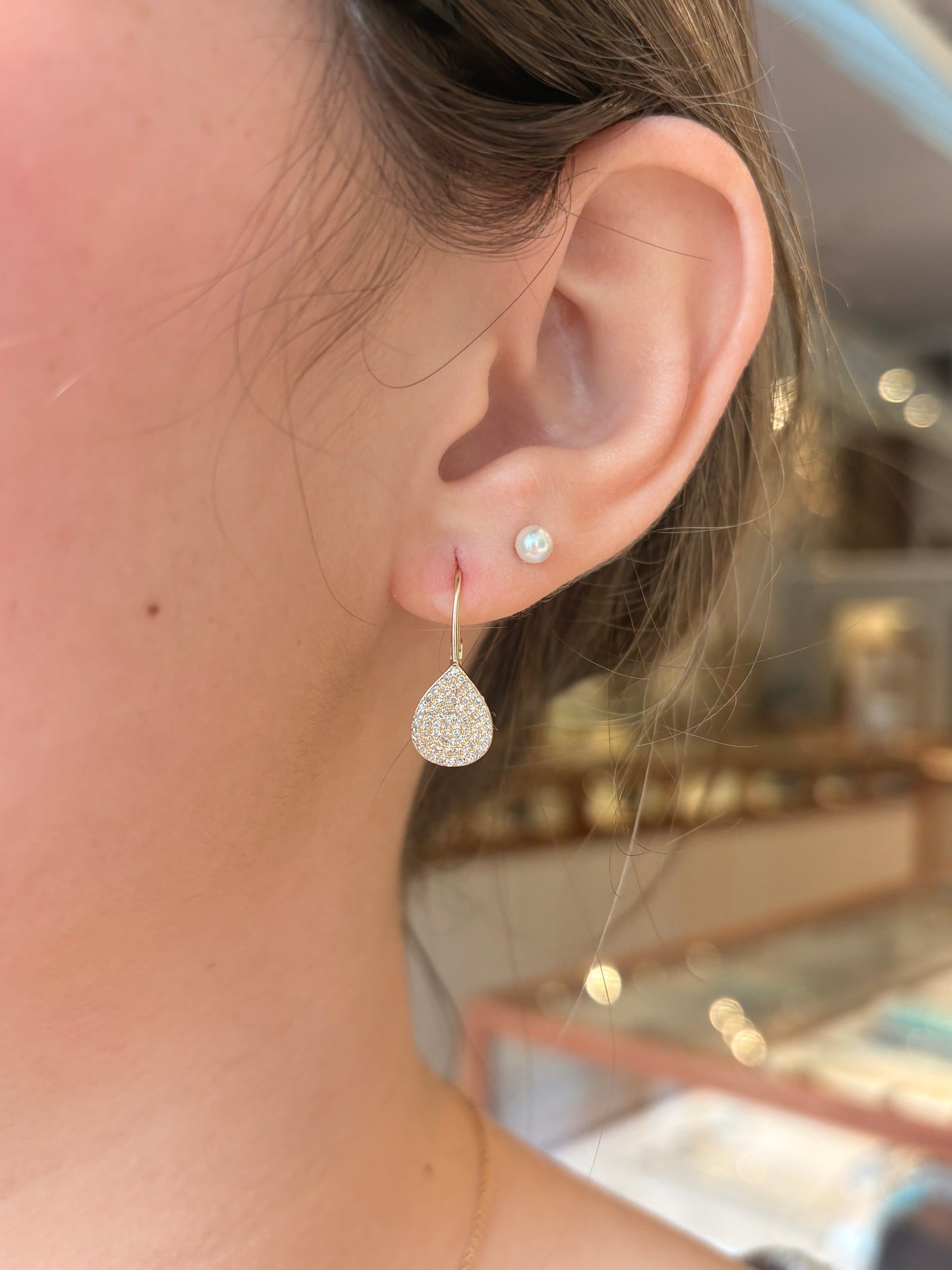 Gold Pave Tear Drop Diamond Earrings