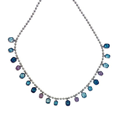 Sterling Silver Ball Chain Multi Stone Dangle Necklace