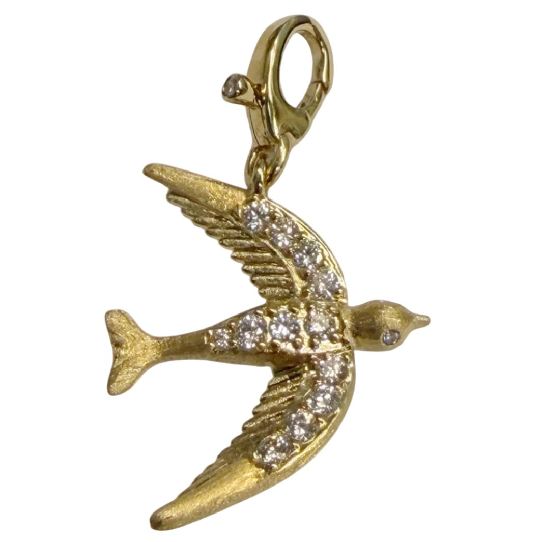 Brushed Gold & Diamond Bird Pendant