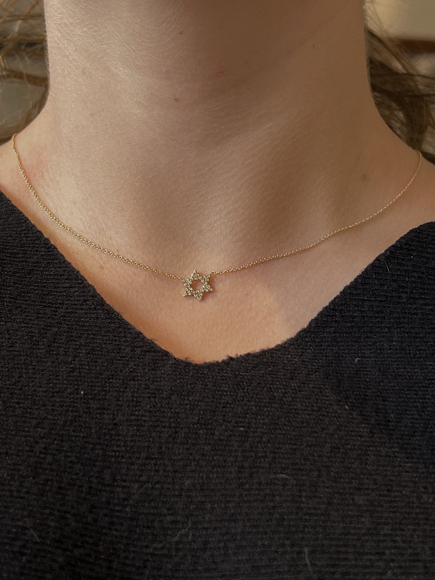 Pave Diamond Gold Star of David Necklace