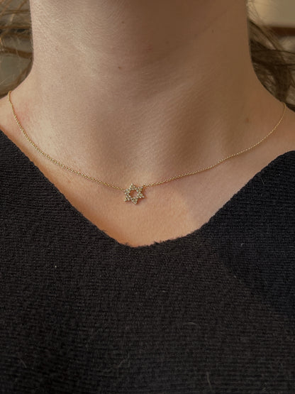 Pave Diamond Gold Star of David Necklace