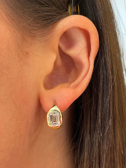 Emerald Lab Diamond Huggie Earrings