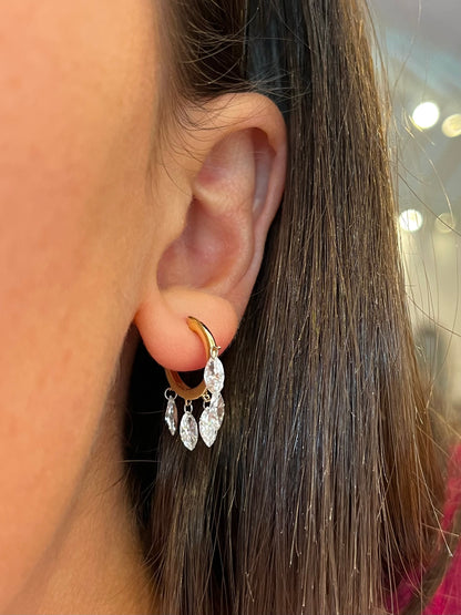 Lab Diamond Marquise Drill Fringe Huggie Earrings