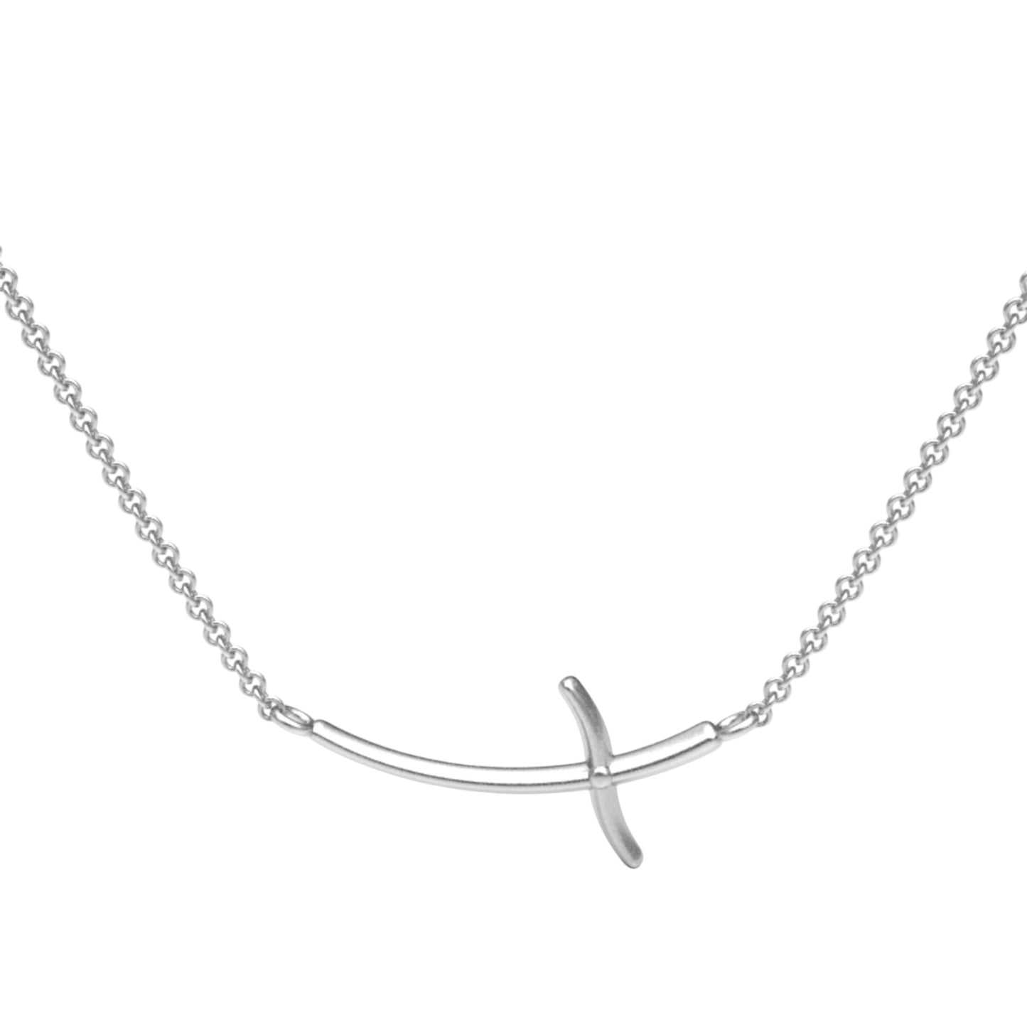 Sideways Silver Cross Necklace