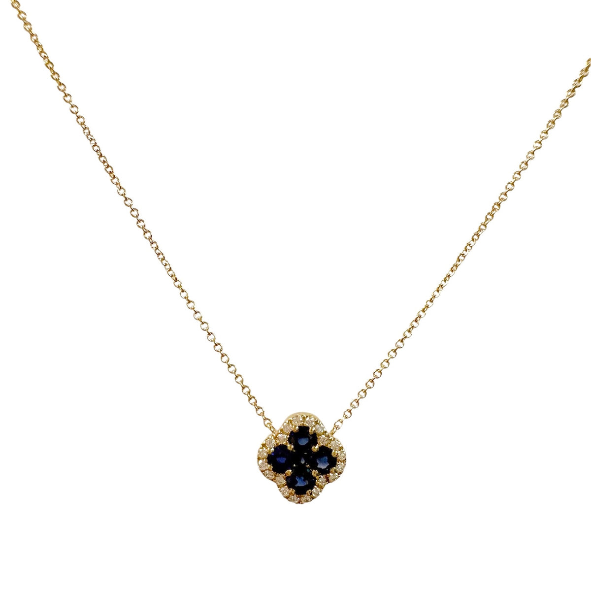 Blue Sapphire & Diamond Clover Necklace