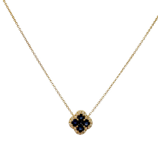 Blue Sapphire & Diamond Clover Necklace