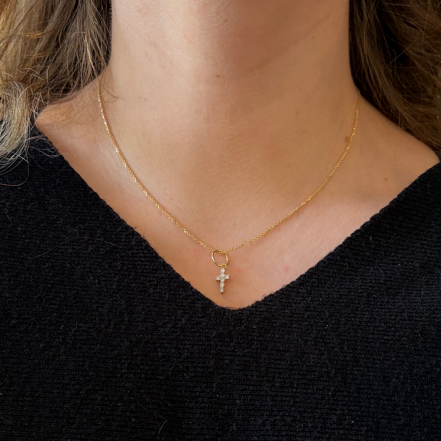 Prong Set Diamond Mini Cross Charm