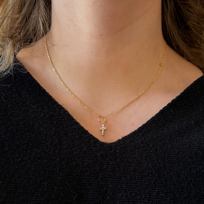 Prong Set Diamond Mini Cross Charm