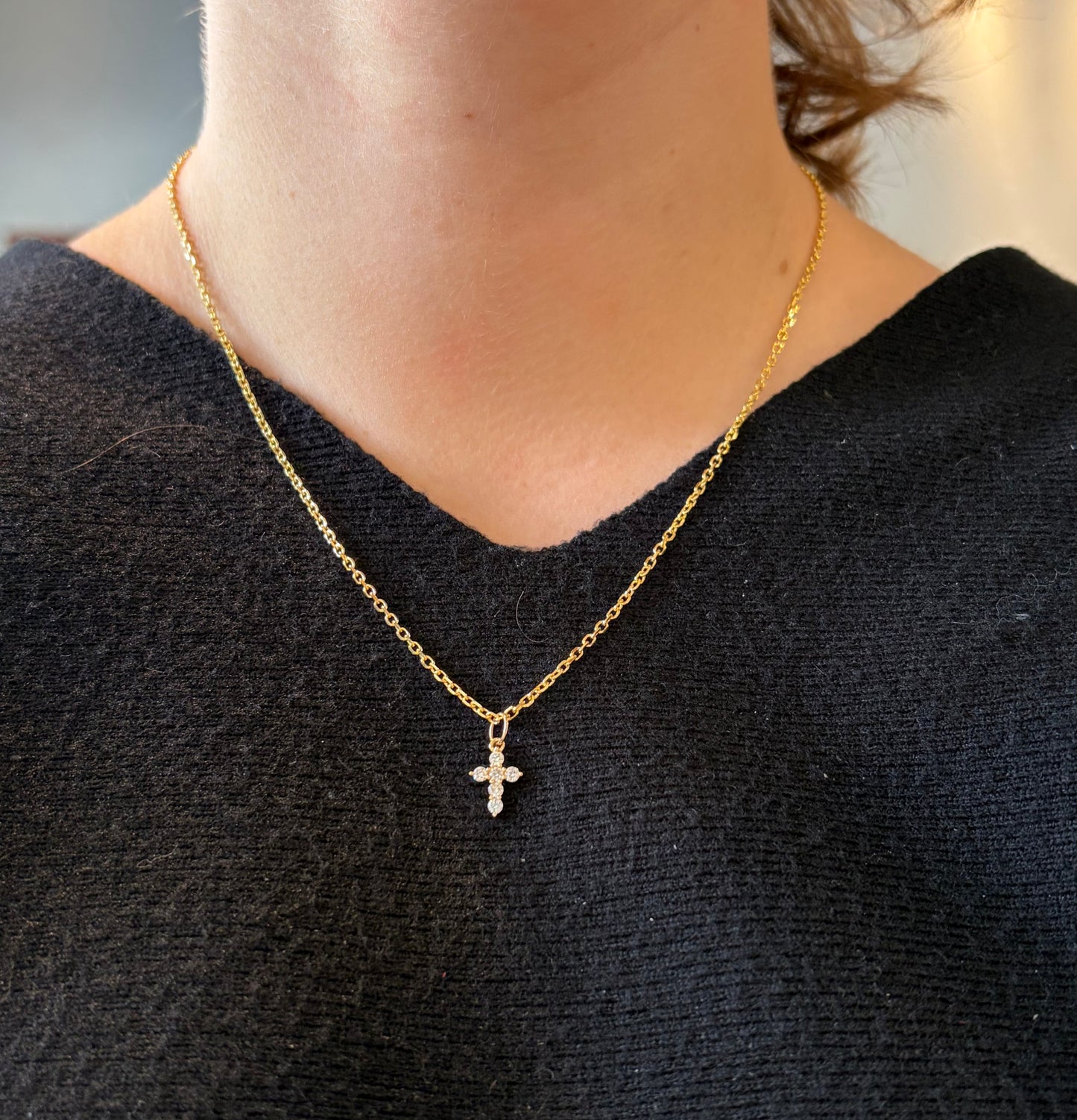 Pointed Prong Set Diamond Mini Cross Charm