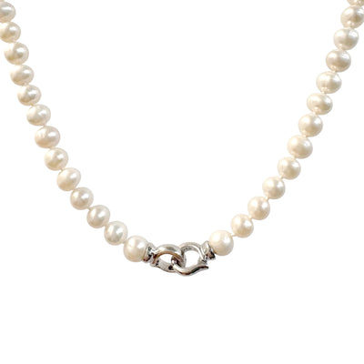 Silver Open Ends White Pearl Necklace