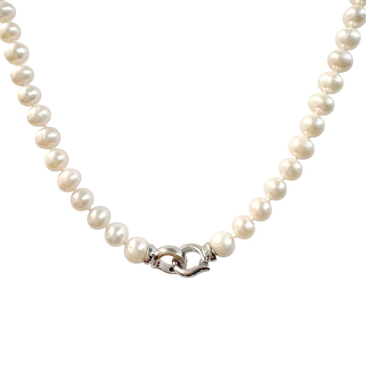 Silver Open Ends White Pearl Necklace