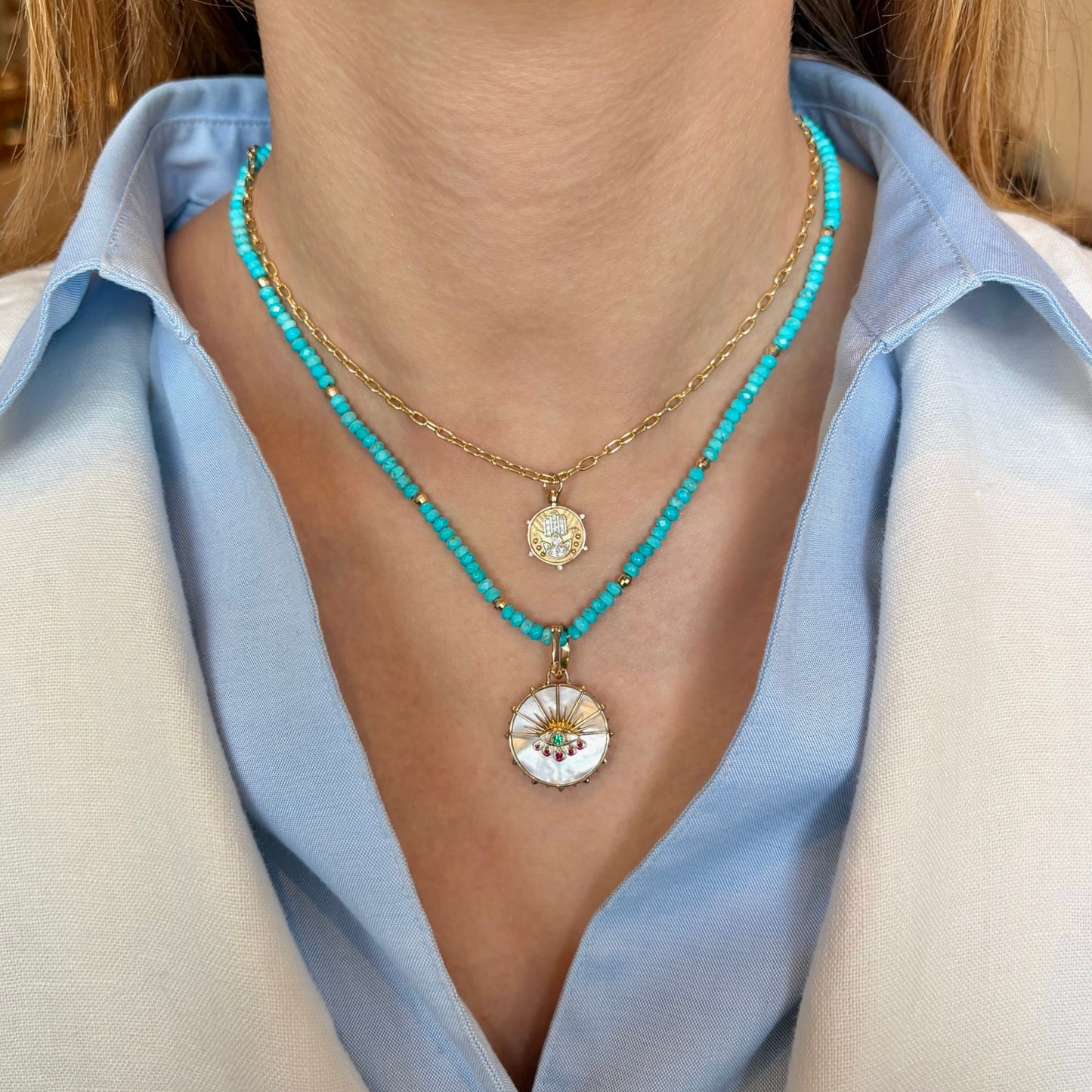 Evil Eye Lotus Flower Tablet Pendant