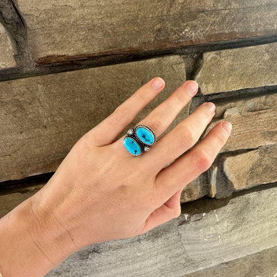 Double Kingman Turquoise Ring