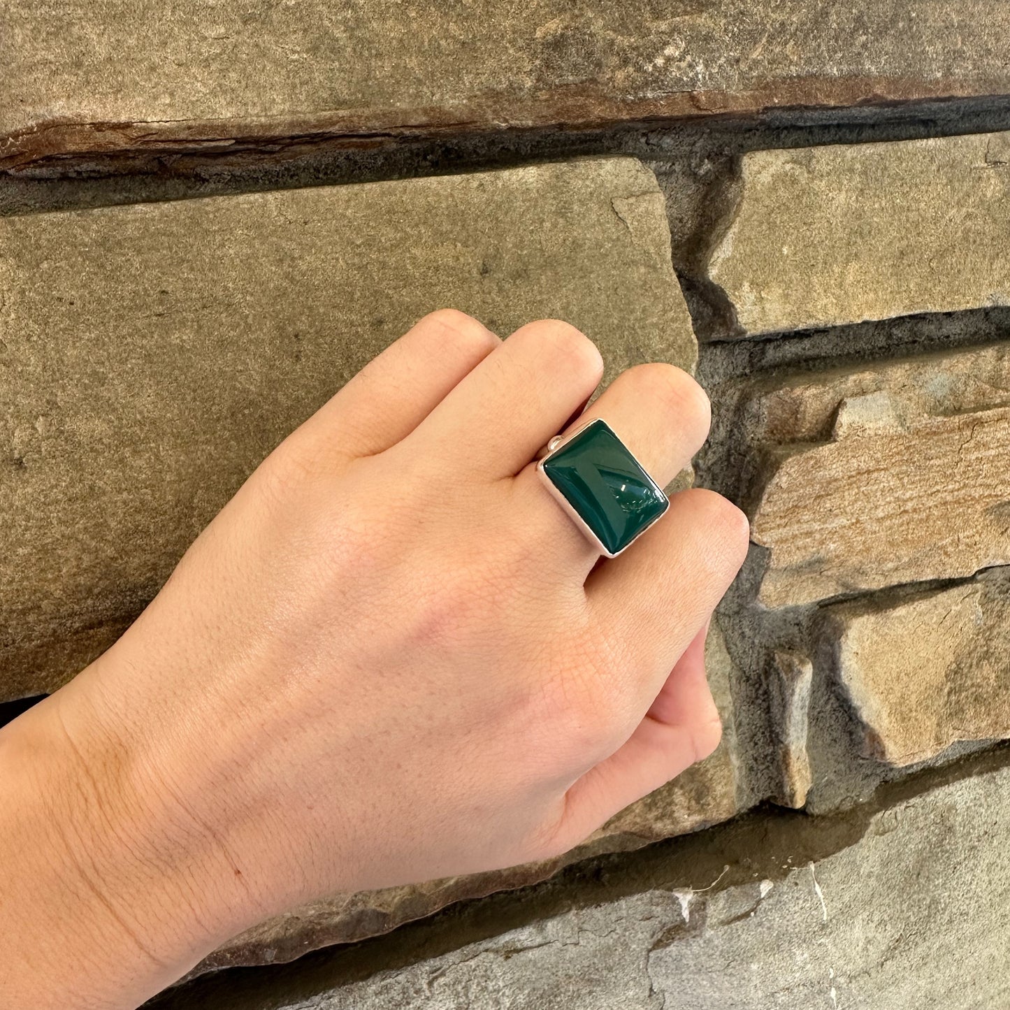 Green Onyx & Sterling Silver Ring