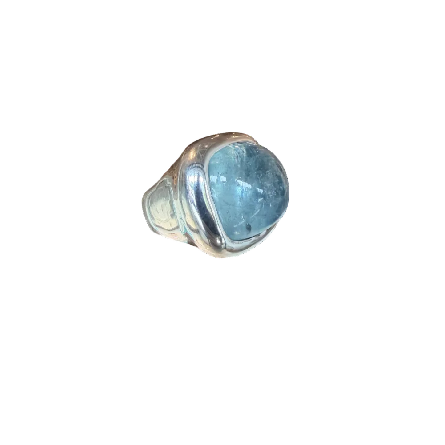 Aquamarine Cushion Cut Sterling Silver Ring