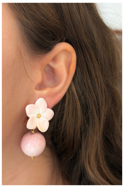 Conch Flower and Opal Drop Earrings
