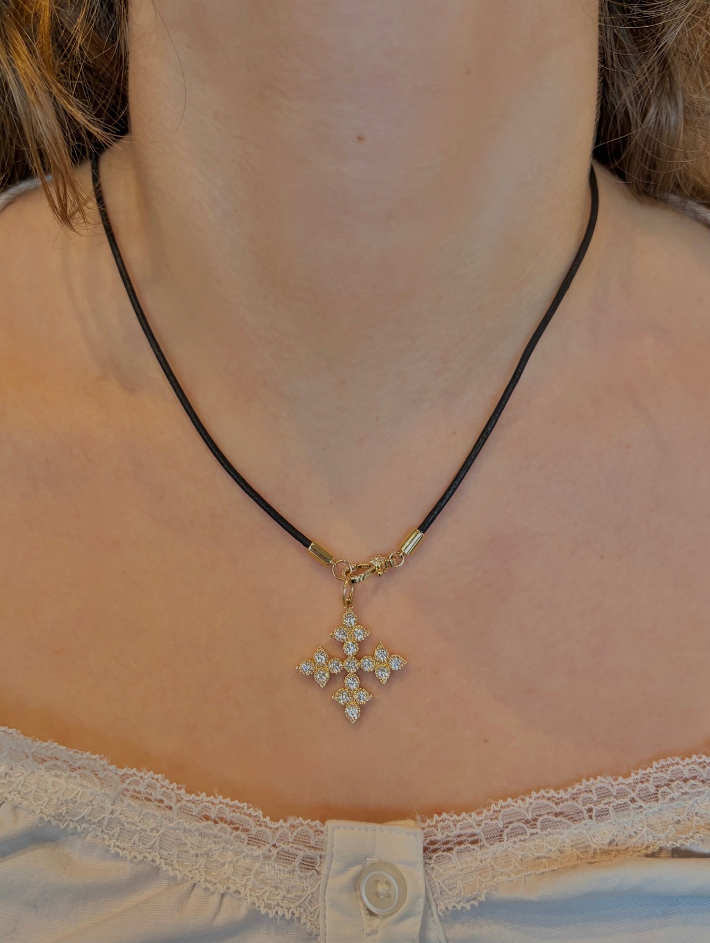 Black Cord Necklace with Diamond Lobster Claw