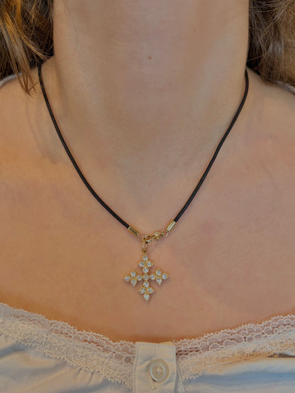 Black Cord Necklace with Diamond Lobster Claw