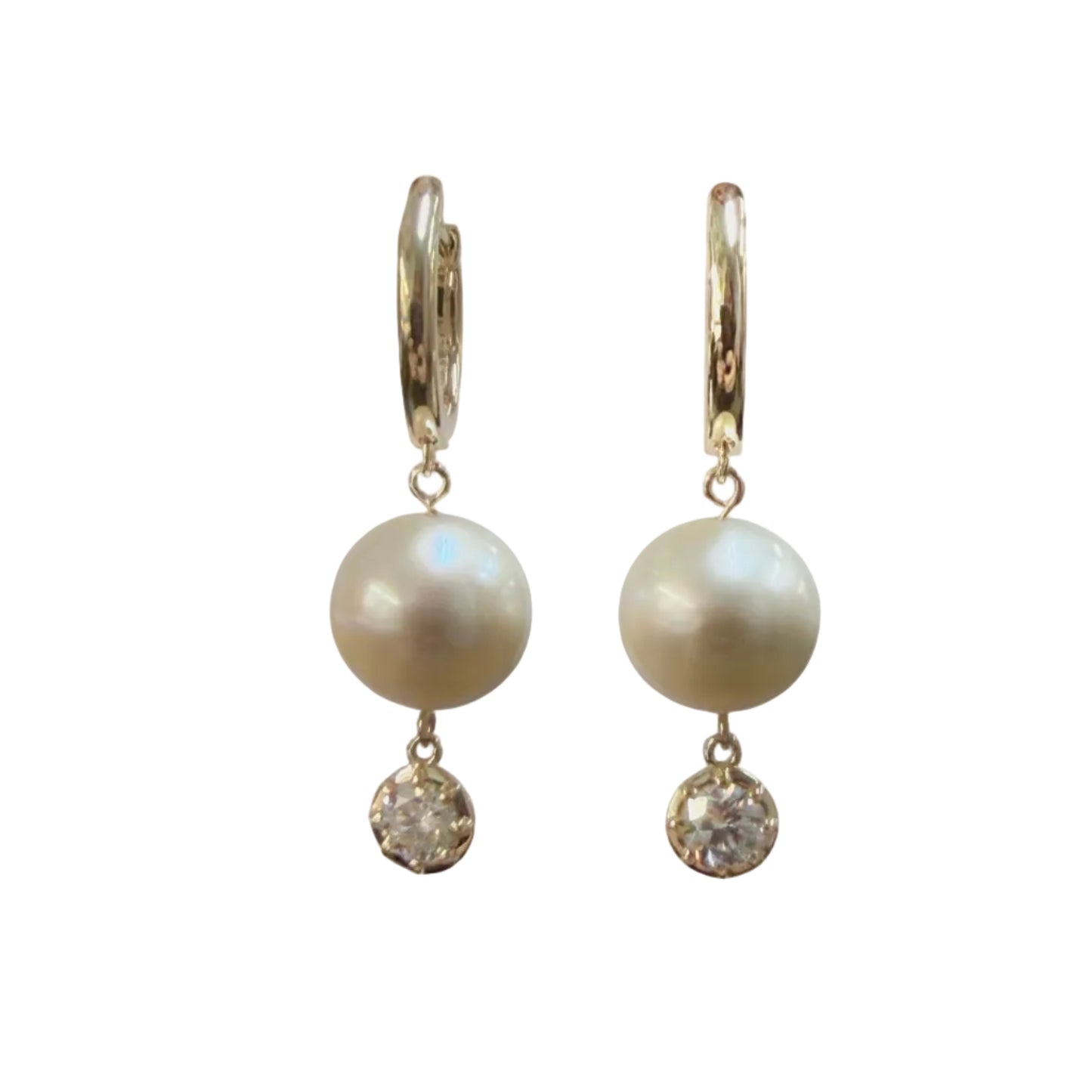 Dangly Pearl & Lab Diamond Earrings