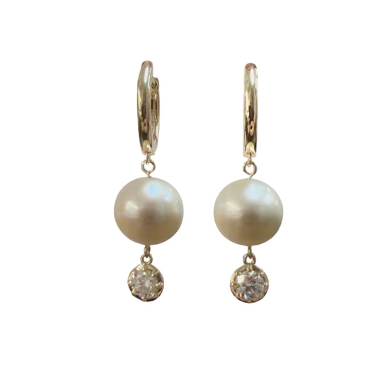 Dangly Pearl & Lab Diamond Earrings