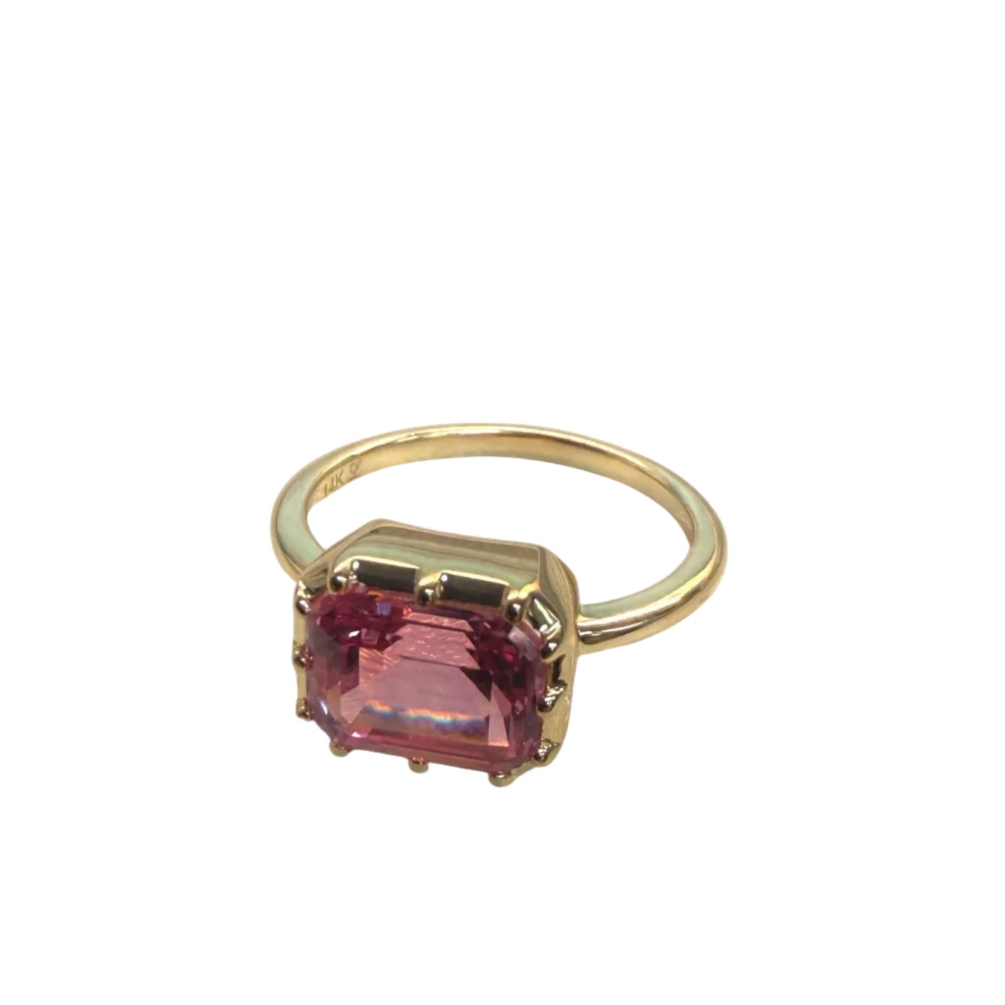Lab Grown Pink Sapphire Emerald Cut Ring